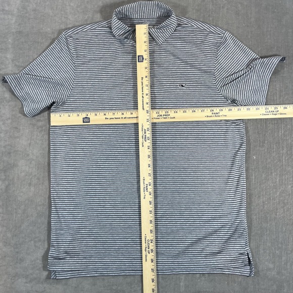 Vineyard Vines Performance Mens Medium Gray White Striped Golf Polo Shirt - Picture 5 of 6